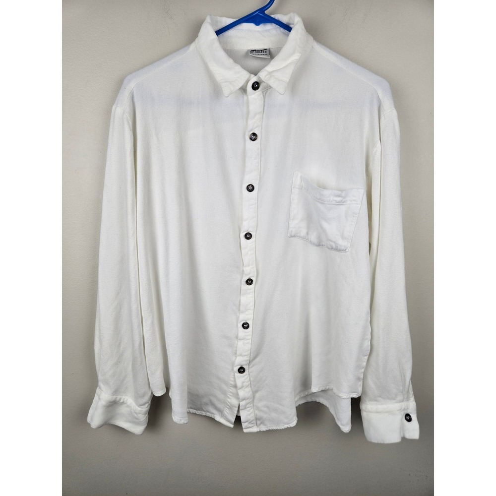 CP Shades White Rayon Button Down Shirt Long Sleeve Pocket Top 639-177 Womens‎ M